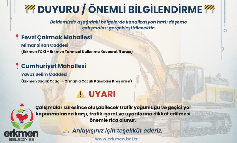 Erkmen’de Kanalizasyon Hattı Döşeme Çalışmaları Başlıyor