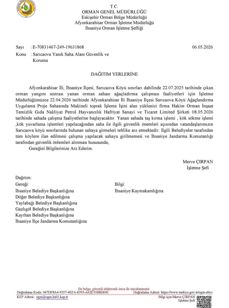 Afyonkarahisar İhsaniye’de Orman Yangını Sonrası Ağaçlandırma Çalışmaları Başlıyor