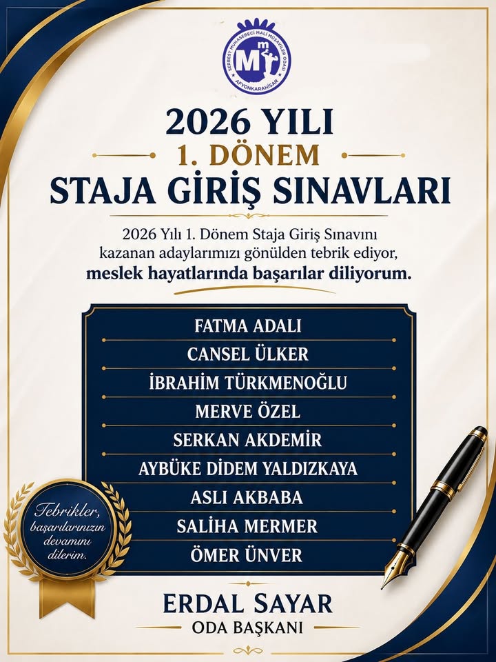 Afyonkarahisar Mali Müşavirler Odası’ndan Tebrik Mesajı