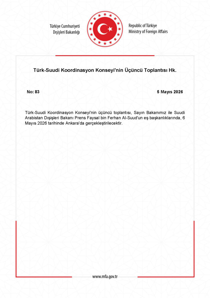 Türk-Suudi Koordinasyon Konseyi Üçüncü Toplantısı Gerçekleşti