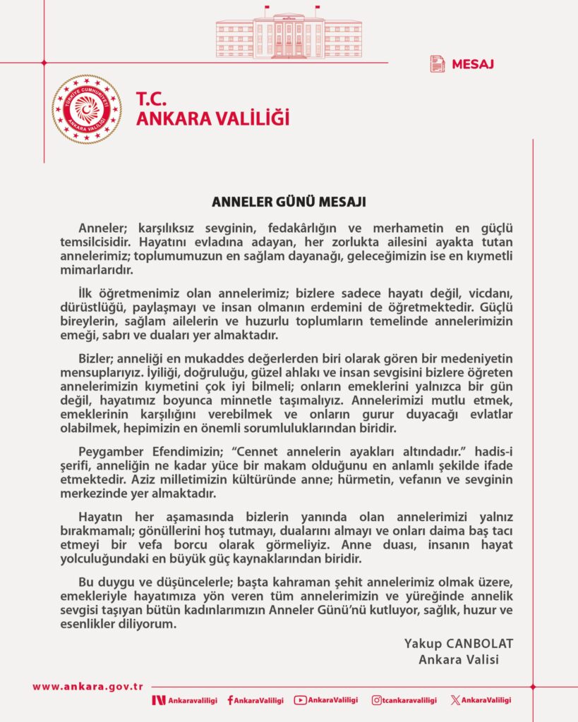 Vali Canbolat’tan Anneler Günü Mesajı