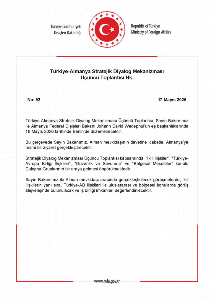 Türkiye-Almanya Stratejik Diyalog Mekanizması Üçüncü Toplantısı