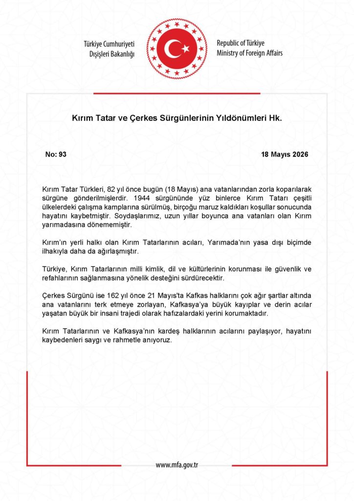 Kırım Tatar ve Çerkes Sürgünleri Anıldı