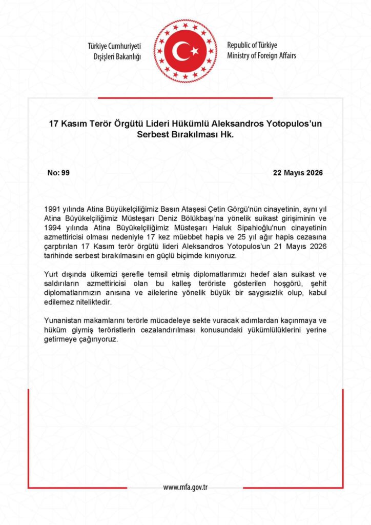 Aleksandros Yotopoulos’un serbest bırakılması hakkında açıklama