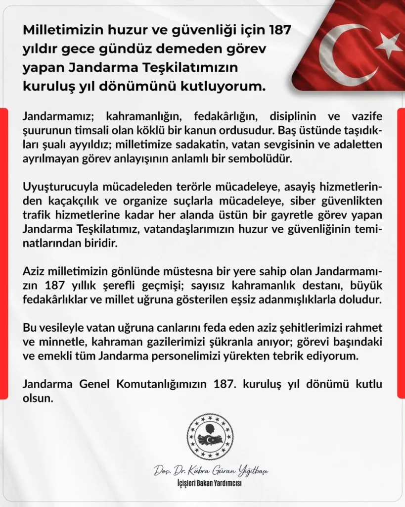 Jandarma’nın 187. Kuruluş Yıldönümü Kutlamaları