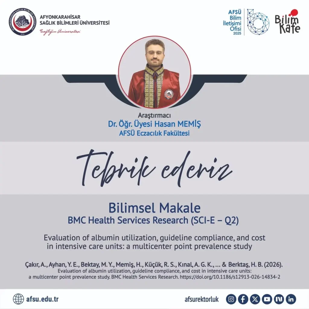 AFSÜ Akademisyenlerinden Yeni Bir Başarı: BMC Health Services Research’te Yayımlanan Bilimsel Makale