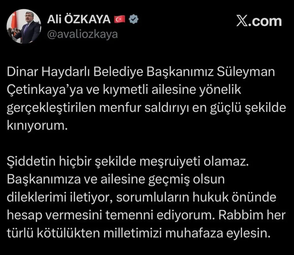 Dinar Haydarlı Belediye Başkanına Yapılan Saldırı Kınandı
