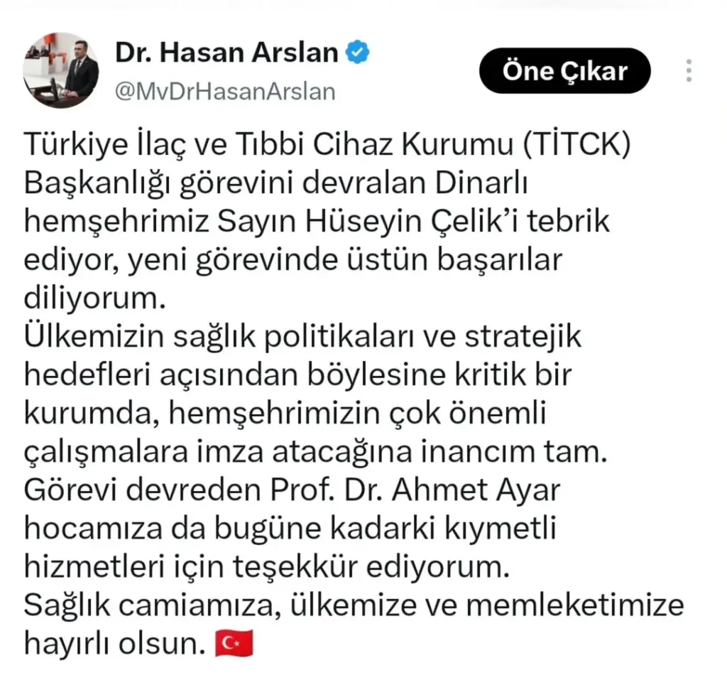 Dinarlı Hemşehrimiz Hüseyin Çelik TİTCK Başkanlığı Görevini Devraldı