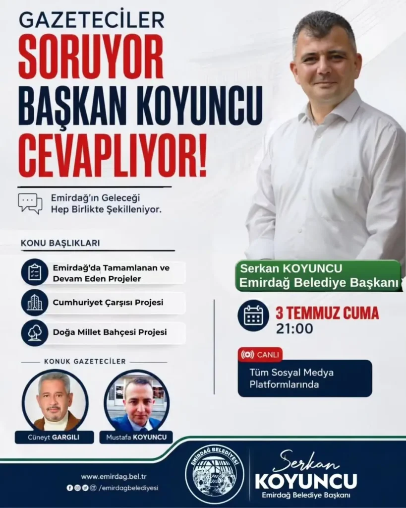 Emirdağ Belediye Başkanı Serkan Koyuncu Canlı Yayında Gazetecilerin Sorularını Yanıtlıyor