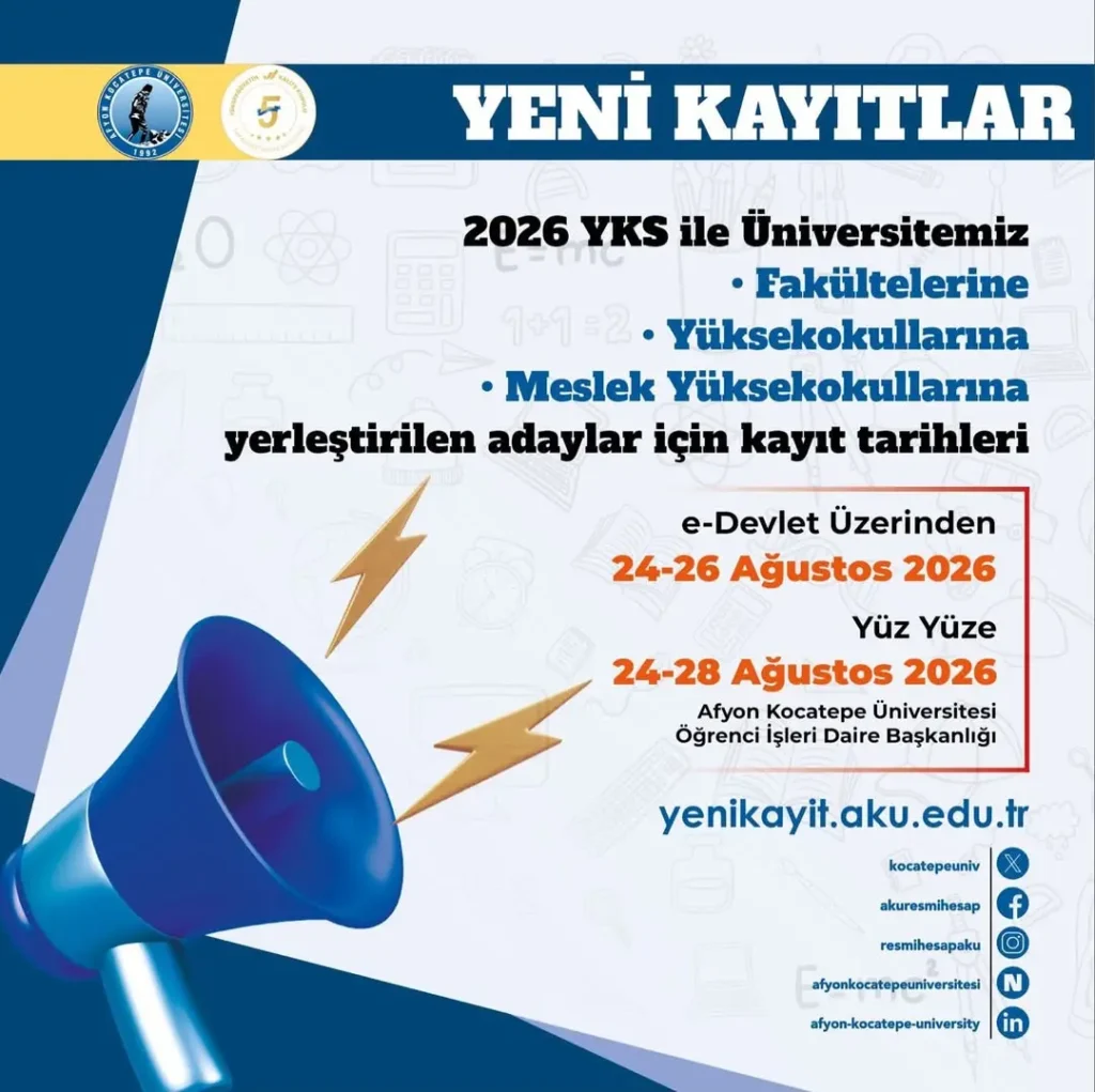 2026 YKS Sonuçlarına Göre Afyon Kocatepe Üniversitesi’nden Kayıt Dönemi Açıklaması