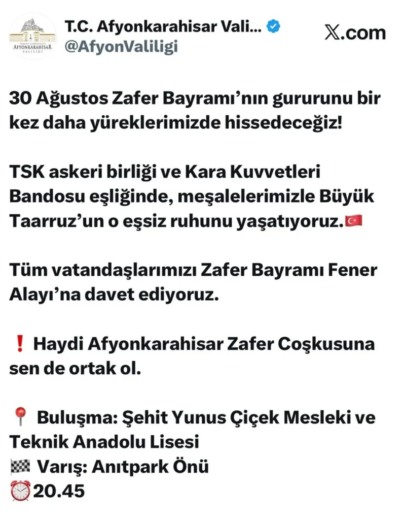 30 Ağustos Zafer Bayramı Fener Alayı’nda Buluşuyoruz!