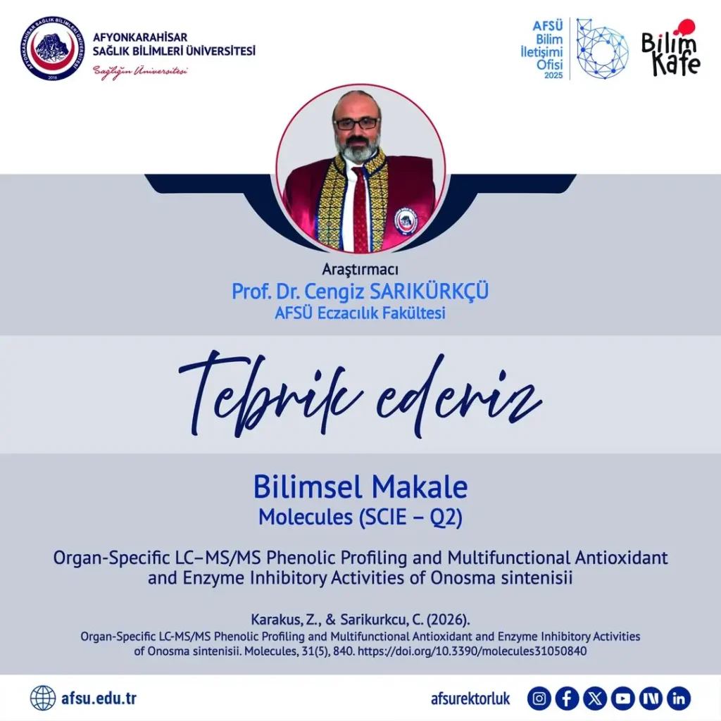 AFSÜ Akademisyenlerinden Yayın Başarısı: Molecules Dergisinde Yer Alan Bilimsel Makale