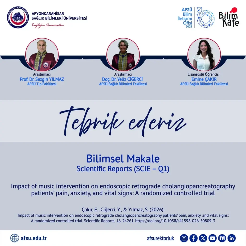 AFSÜ Akademisyenlerinden Yayınlanan Bilimsel Makale