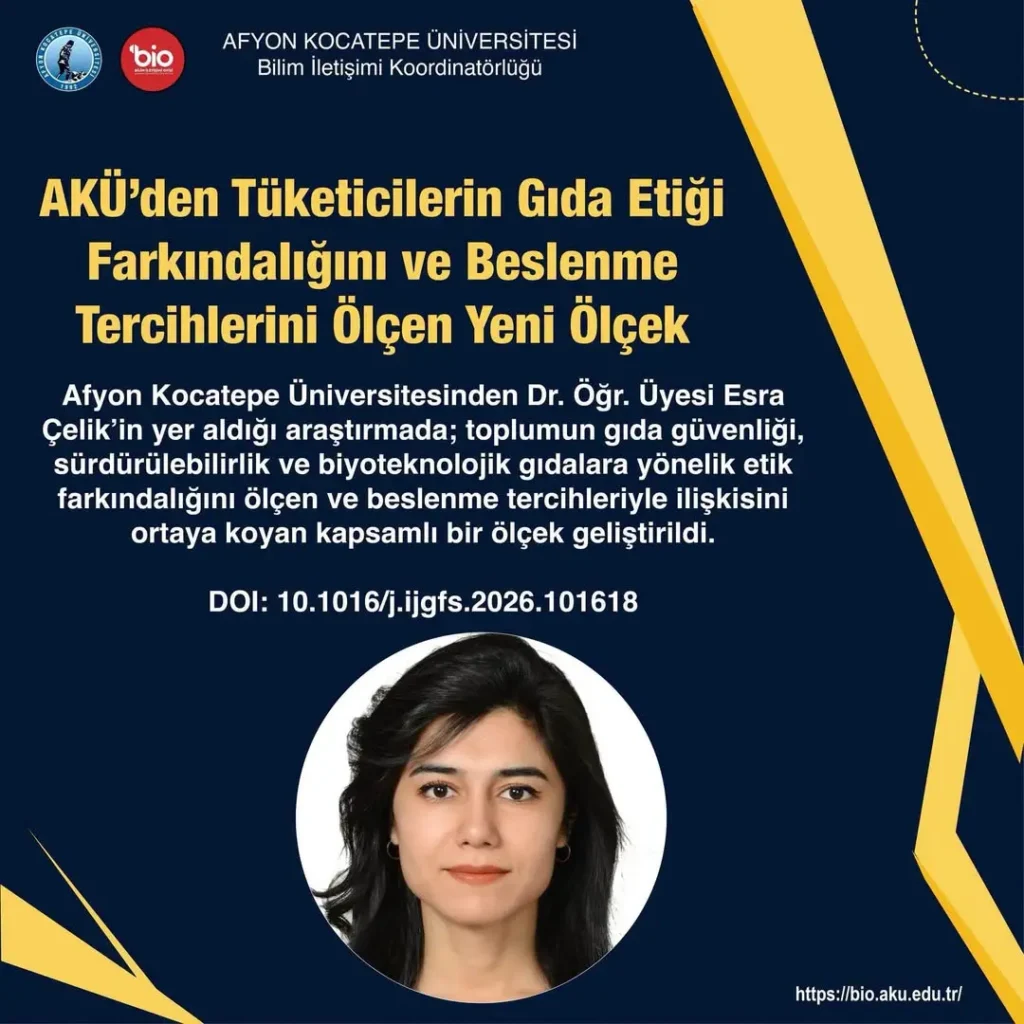 Afyon Kocatepe Üniversitesi’nden Yeni Araştırma: Tüketicilerin Gıda Etiği Farkındalığını ve Beslenme Tercihlerini Ölçen Ölçek Geliştirildi