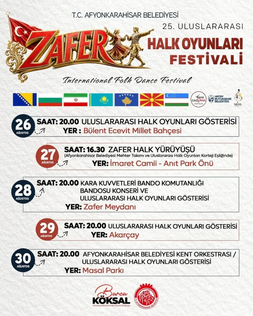 Afyonkarahisar Belediye Başkanı Burcu Köksal’dan Müjdeli Haber: Zafer Haftası Etkinlikleri Kapsamında Halk Oyunları Festivali Başlıyor!