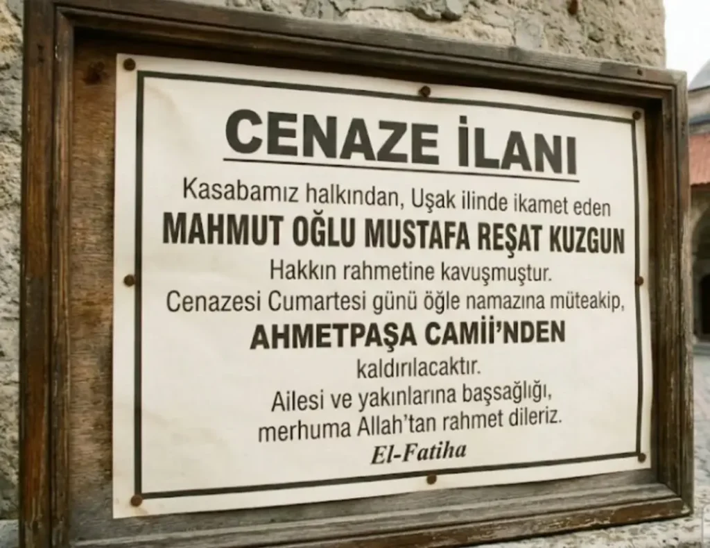 Ahmetpaşa’dan Merhum Mustafa Reşat Kuzgun İçin Cenaze İlanı