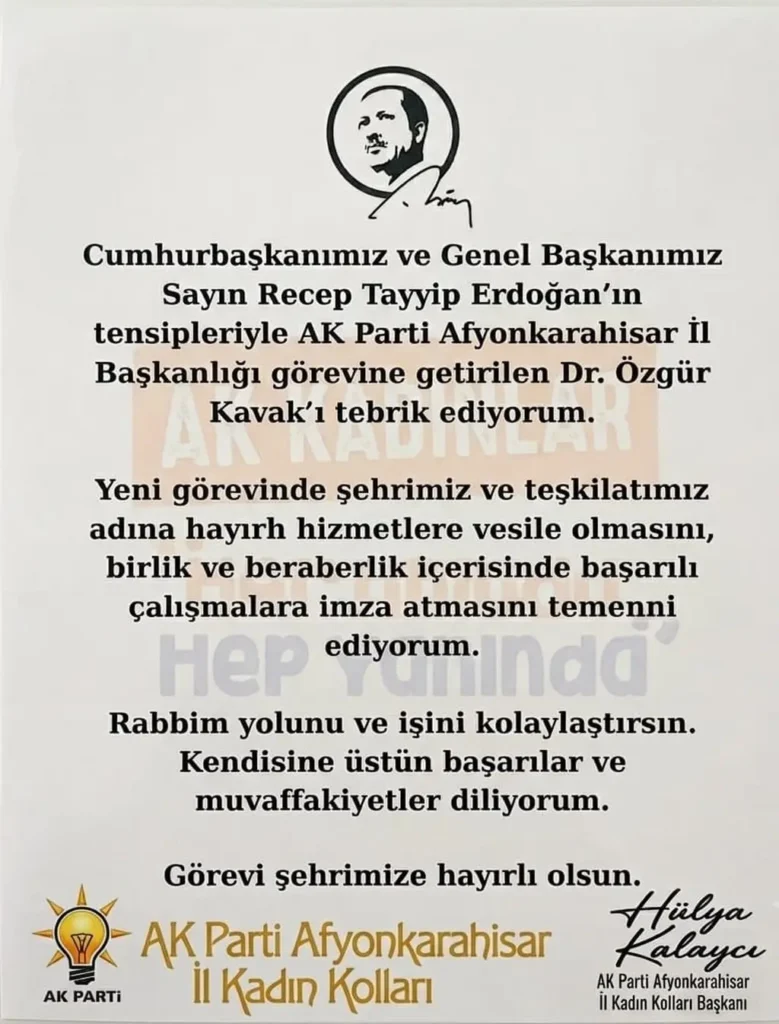 AK Parti Afyonkarahisar İl Kadın Kolları’ndan Yeni Göreve Tebrik