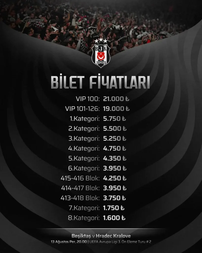Beşiktaş, Hradec Kralove Maçı Biletleri Hakkında Bilgilendirme