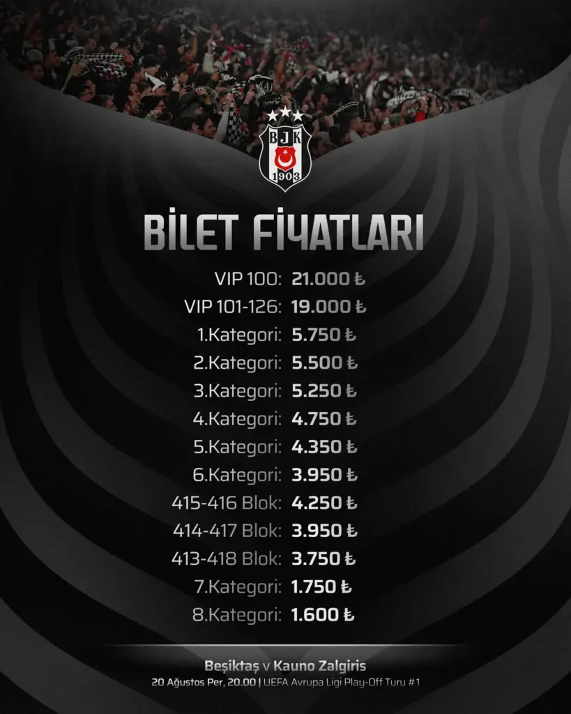 Beşiktaş’ın Kauno Zalgiris Maçı Biletleri Hakkındaki Duyurusu