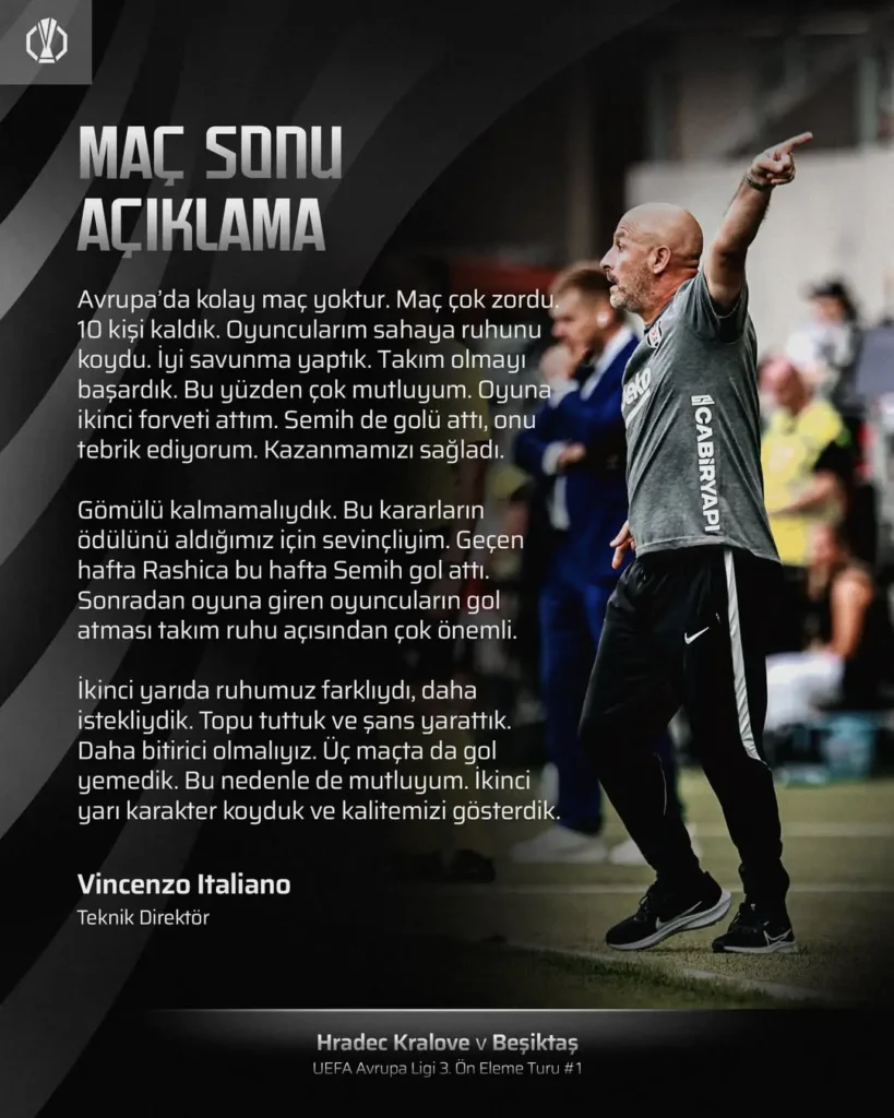 Beşiktaş’ın Teknik Direktörü Vincenzo Italiano Maç Sonu Açıklamalarda Bulundu