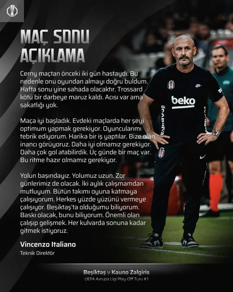 Beşiktaş’tan Maç Sonu Açıklama: Vincenzo Italiano