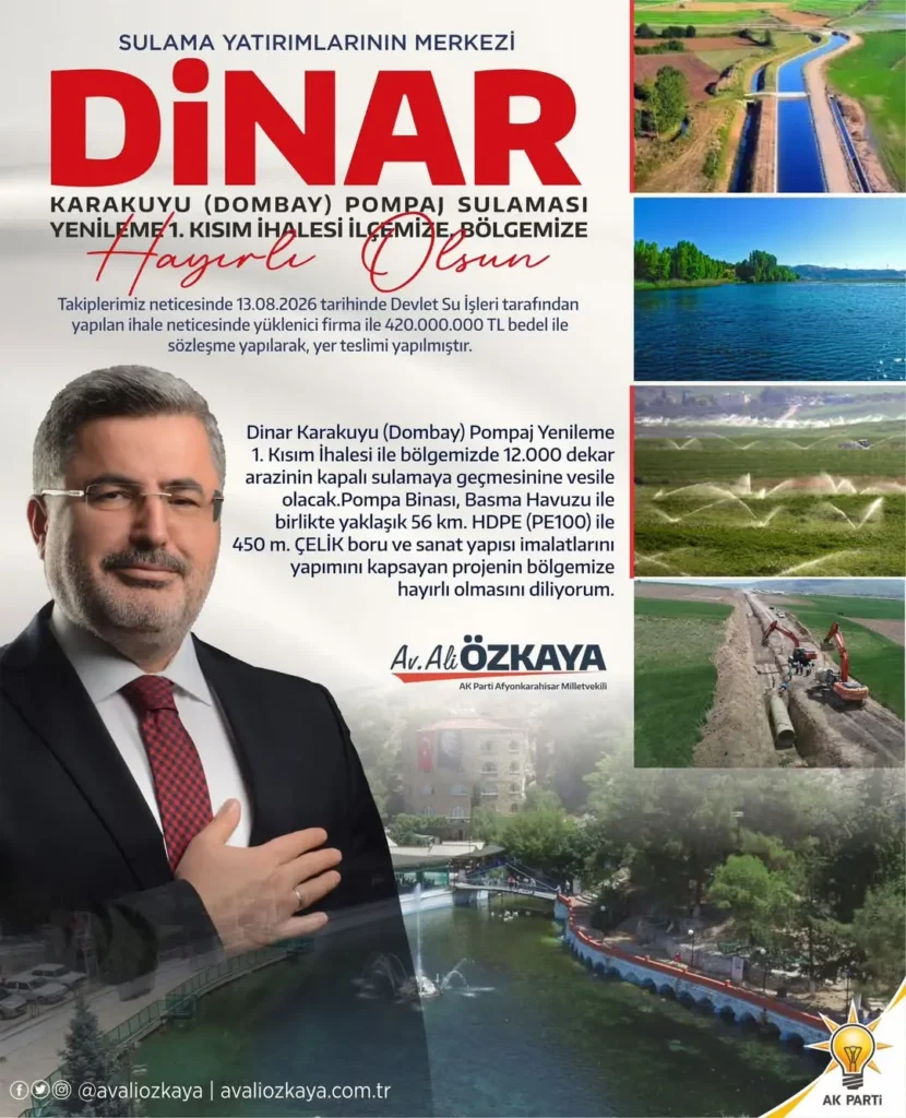 Dinar Karakuyu (Dombay) Pompaj Sulaması Yenileme Projesi’nde Çalışmalar Başladı