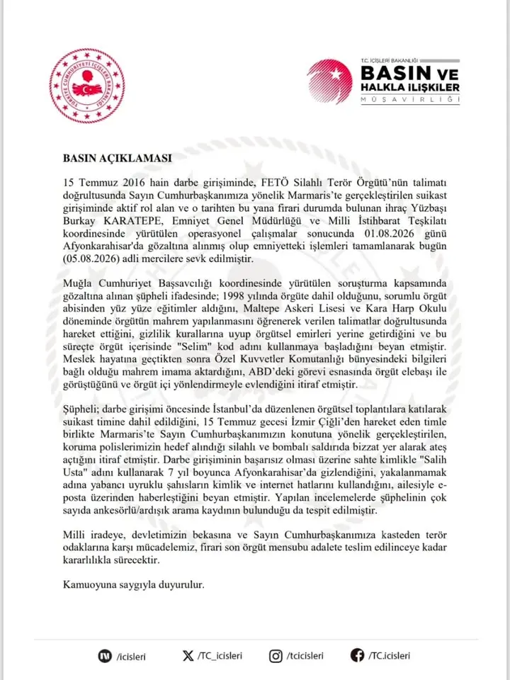 FETÖ’nün Marmaris Suikast Girişiminde Rol Alan Yüzbaşı Yakalandı
