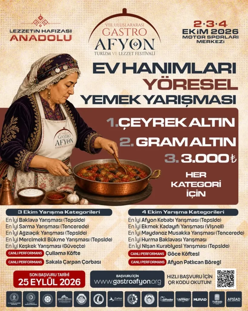 GastroAfyon Turizm ve Lezzet Festivali’nde Ev Hanımları Yöresel Yemek Yarışması Başvuruları Başladı!