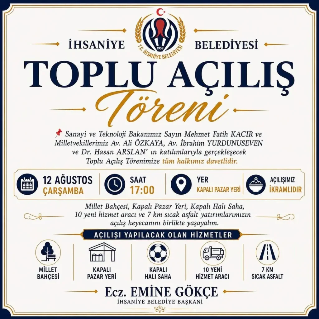 İhsaniye Belediyesi’nden Toplu Açılış Töreni Duyurusu