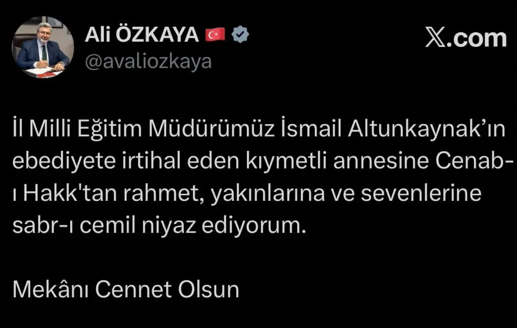 İl Milli Eğitim Müdürü İsmail Altunkaynak’ın Acı Kaybı