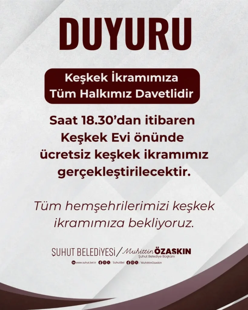 Şuhut Belediyesinden Keşkek İkramı: Tüm Halk Davetli!