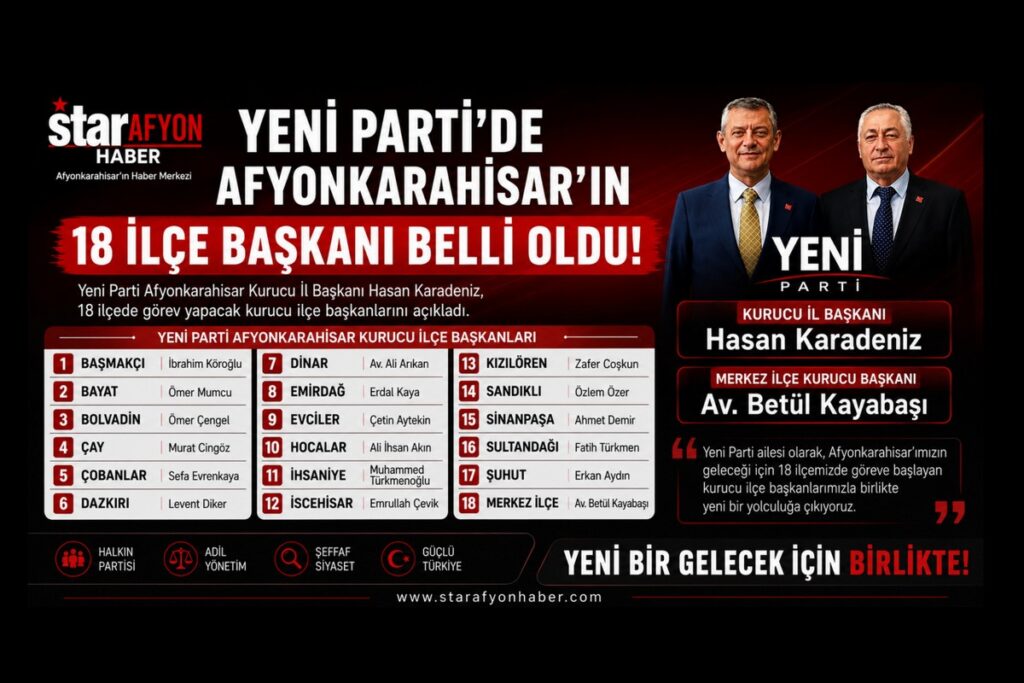 YENİ PARTİ’DE AFYONKARAHİSAR’IN 18 İLÇE BAŞKANI BELLİ OLDU