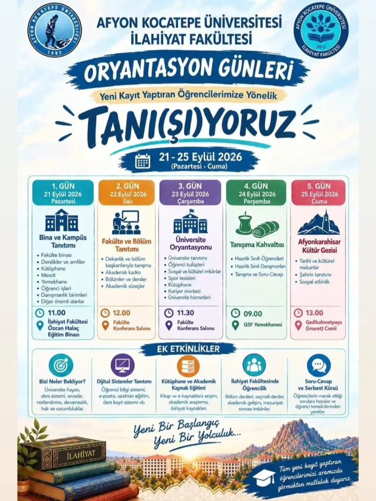 Afyon Kocatepe Üniversitesi İlahiyat Fakültesi Oryantasyon Günlerinde Yeni Kayıtlı Öğrencileriyle Buluşuyor