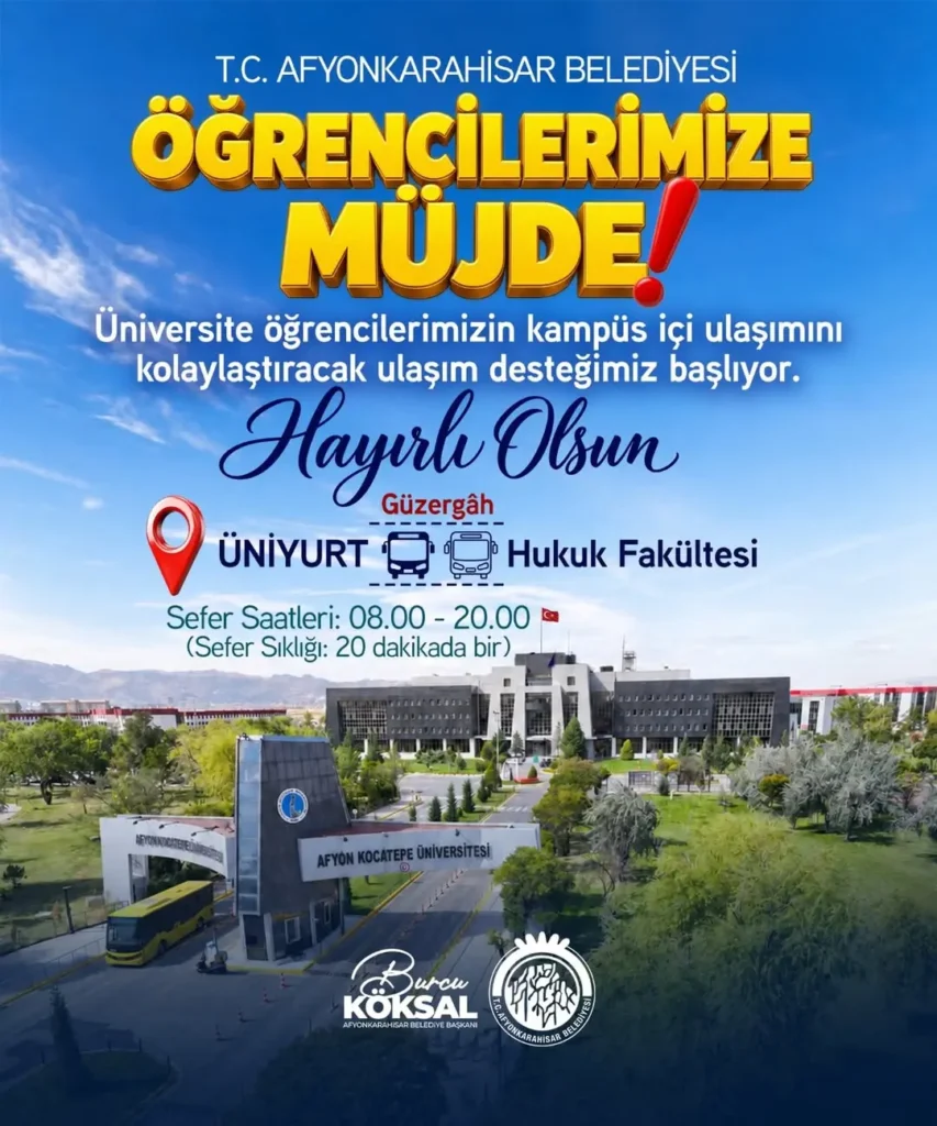 Afyon Kocatepe Üniversitesi Öğrencilerine Kampüs İçi Ulaşım Desteği Başlıyor