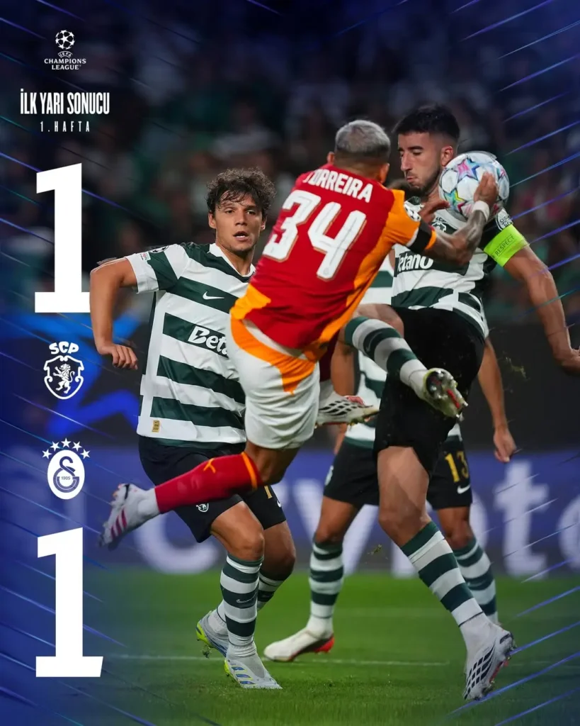 Galatasaray, Sporting CP ile Berabere Kaldı: İlk Yarı Sonucu 1-1