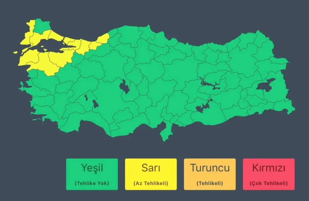 Meteoroloji Genel Müdürlüğü’nden alınan son bilgilere göre;