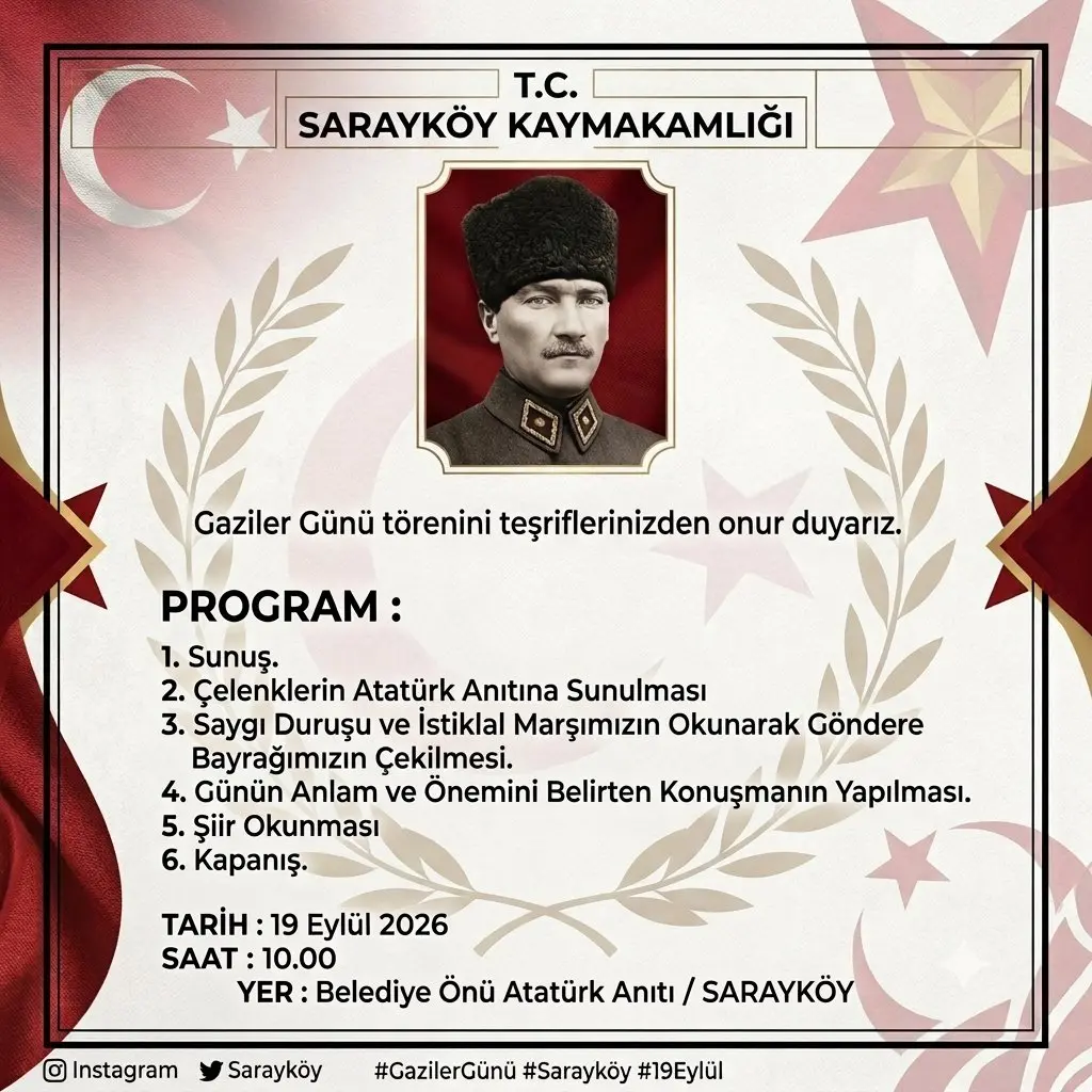 19 Eylül Gaziler Günü Töreni Duyurusu