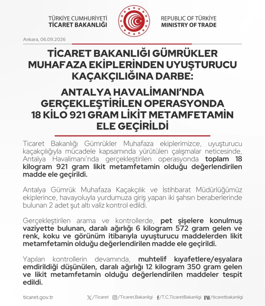 Antalya Havalimanı’nda 19 kilo uyuşturucu ele geçirildi