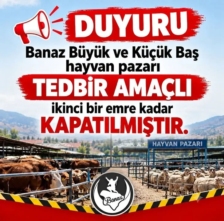 Banaz’daki Hayvan Pazarı Geçici Olarak Kapatıldı