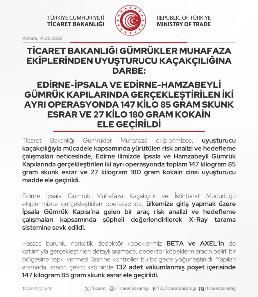 Edirne Sınır Kapılarında Uyuşturucu Operasyonları Gerçekleşti