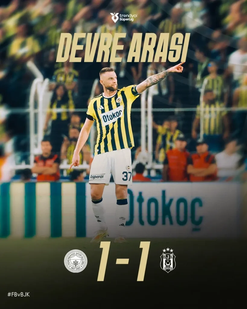 Fenerbahçe 1-1 Beşiktaş Maçında İlk Yarı Sonucu