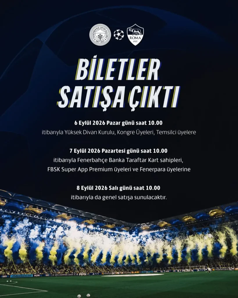 Fenerbahçe’nin Roma Maçı Biletleri Satışa Çıktı