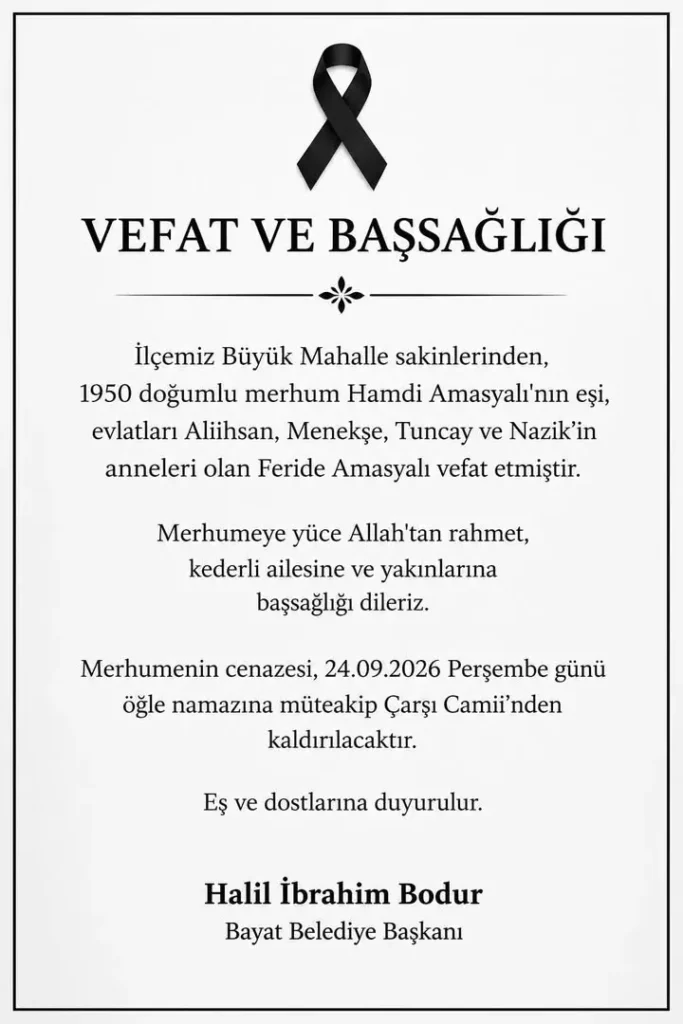 Feride Amasyalı’nın vefatı duyuruldu