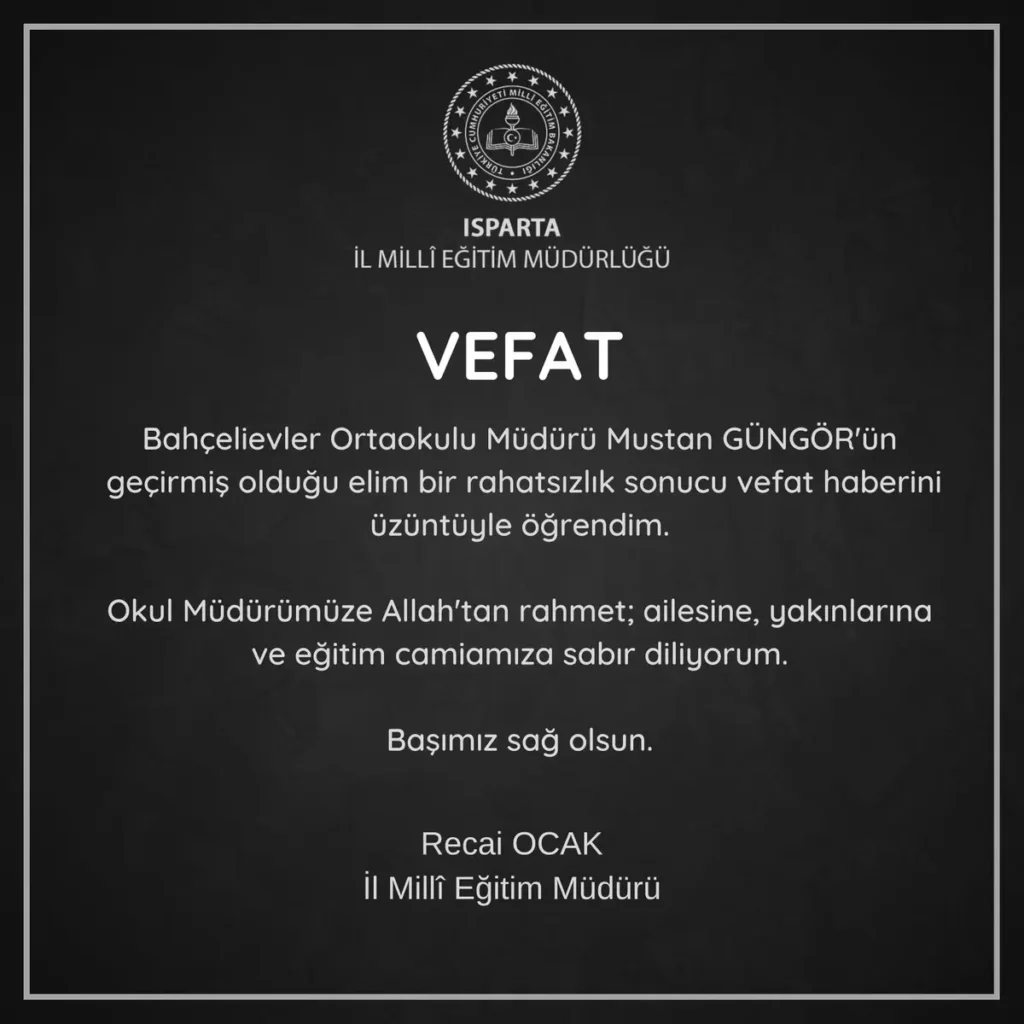 Isparta’da taziye mesajı yayımlandı
