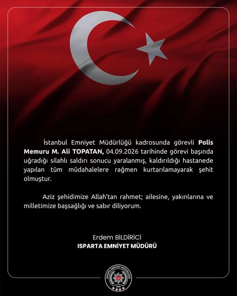 Isparta Emniyet Müdürlüğü’nden taziye mesajı