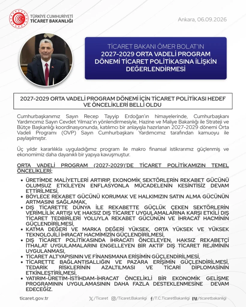 Ömer Bolat’tan 2027-2029 Ticaret Politikası Değerlendirmesi