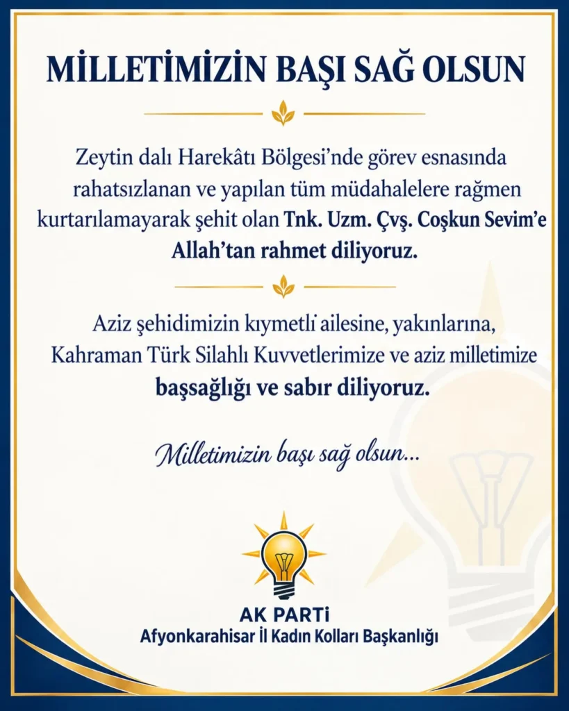 Şehit Asker İçin Başsağlığı Mesajı