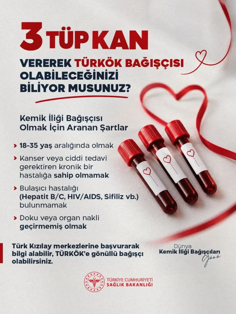 TÜRKÖK bağışçısı olmak için 3 tüp kan yeter